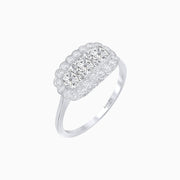 Vintage Inspired East-West Three-Stone Mosaic Halo Ring - Shahin Jewelry